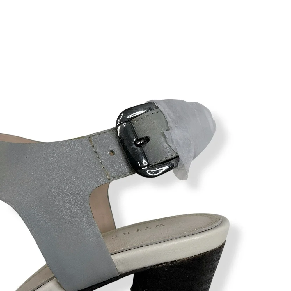 Wythe NY Women Size 8 (38) Gray Zander T Strap Sandals Chunky Heels Shoes NWB